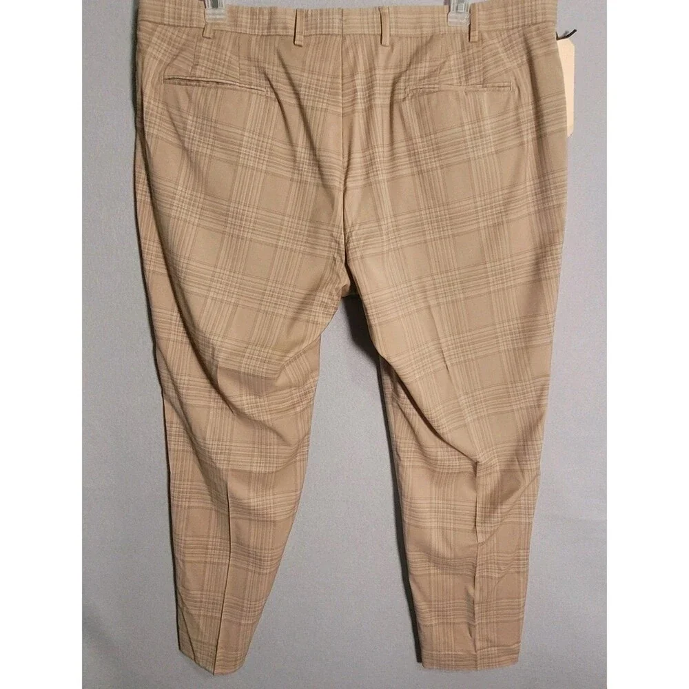 NWT J Hilburn Pants Mens 40x28 Tan Brown Plaid Business Casual Wool Trousers - Picture 2 of 11